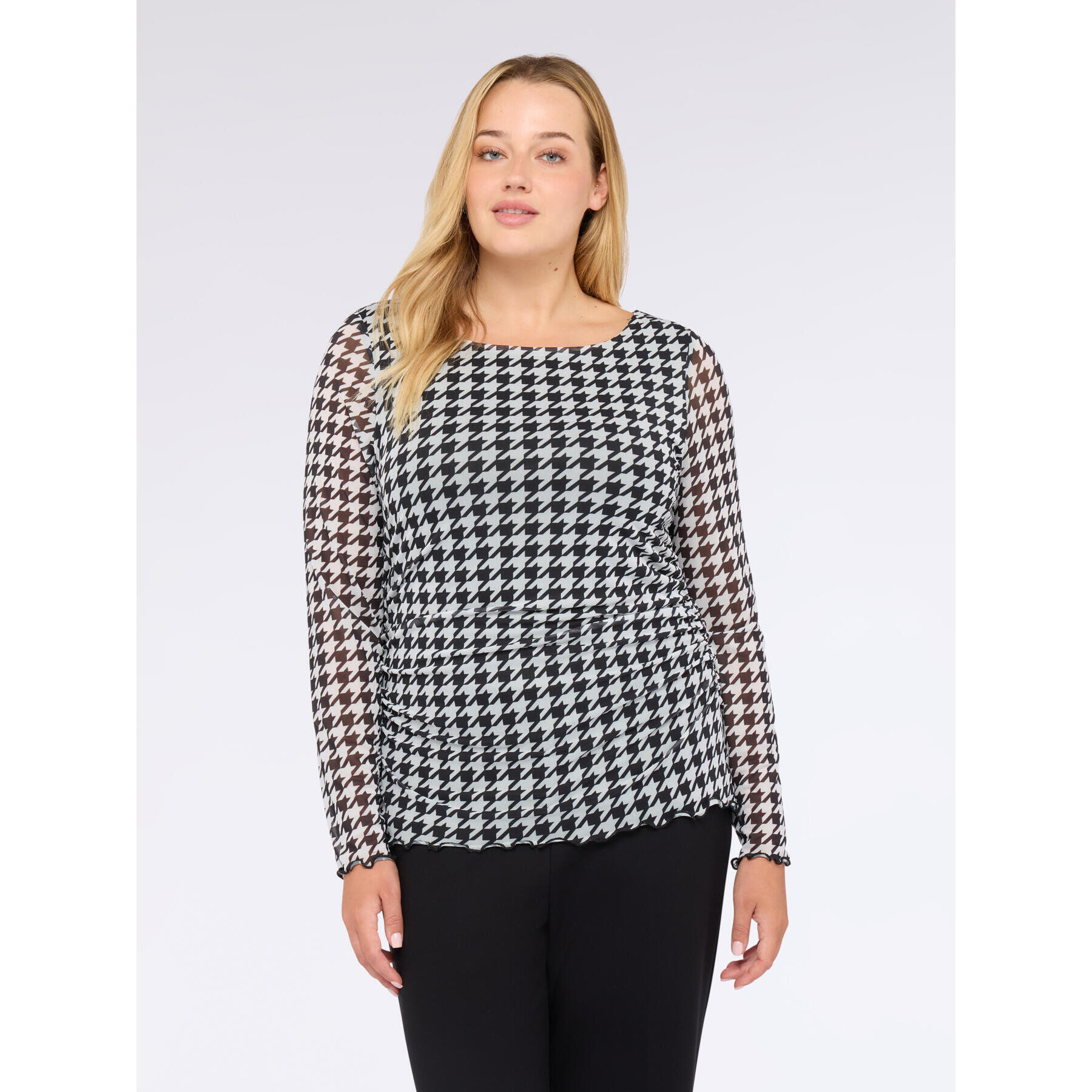 Fiorella Rubino - T-shirt in tulle motivo pied-de-poule - Nero