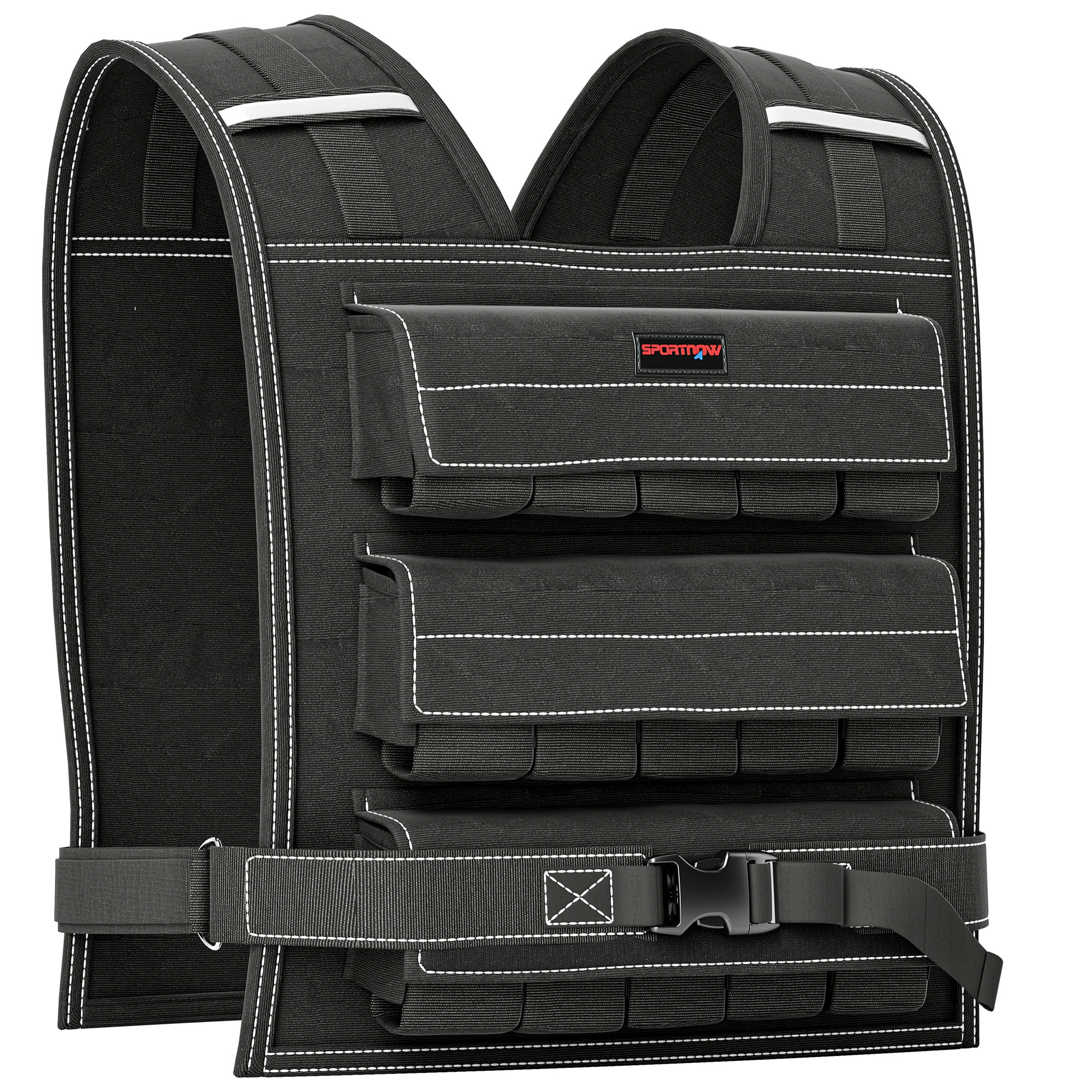 Chaleco Lastrado 15kg Chaleco de Lastre Ajustable con 15 Paquetes de Peso Banda Reflectante Chaleco Peso para Entrenamiento Fuerza Jogging Crossfit Negro