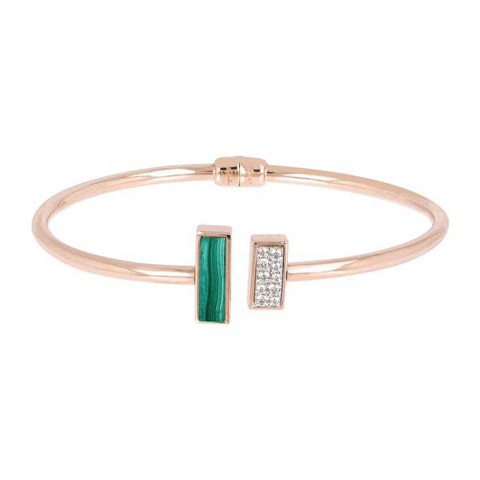 Bracciale Rigido Contrarié con Pavé in Cubic Zirconia e Malachite Verde