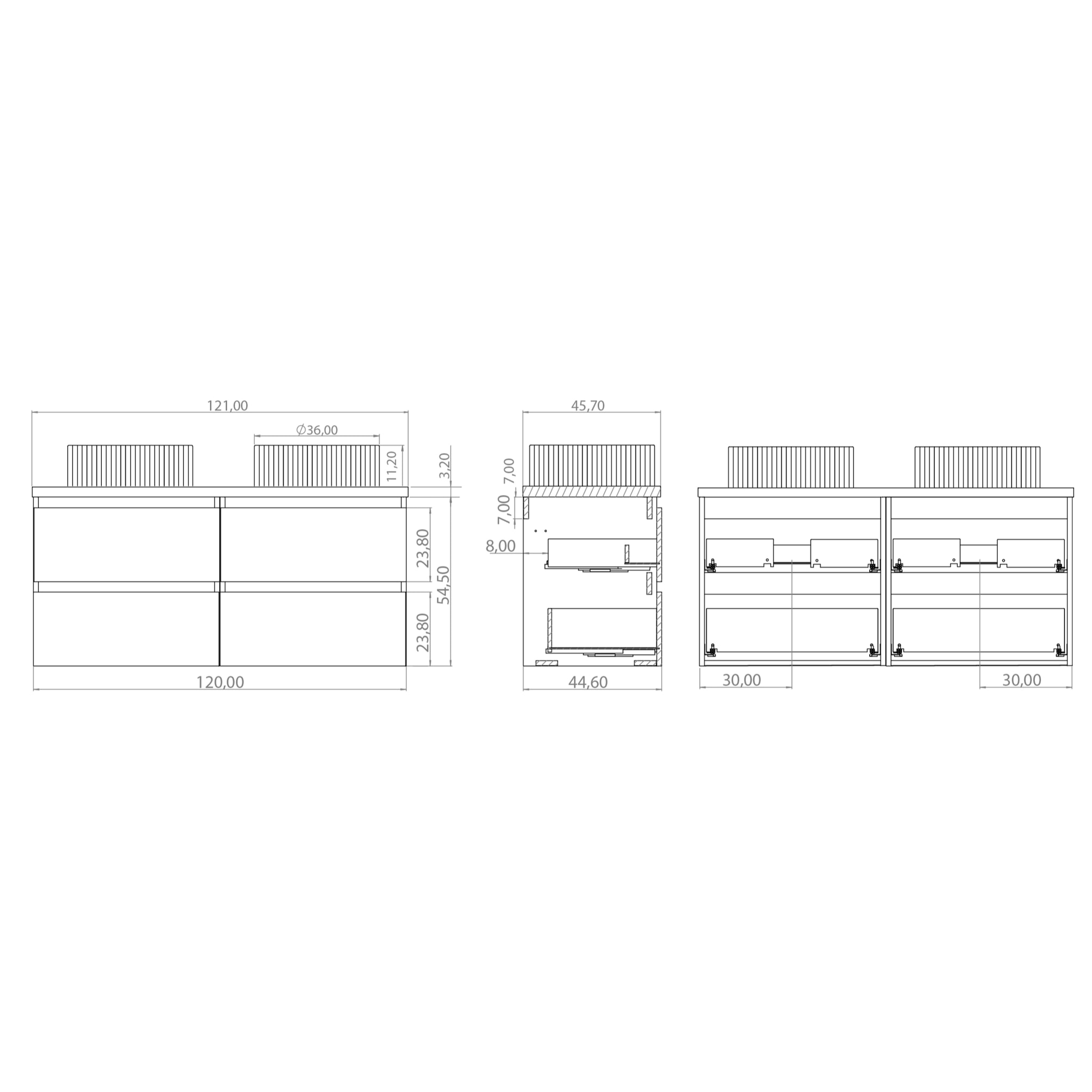 ENSEMBLE DE SALLE DE BAINS KUB | VISON 120 CM| QUATRE TIROIRS | ÉVIERS EN VERRE | MIROIR NON INCLUS | MEUBLES ASSEMBLÉS | ALDAY