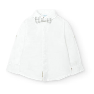 Camisa, pajarita niño, lino estampada lisa, blanco