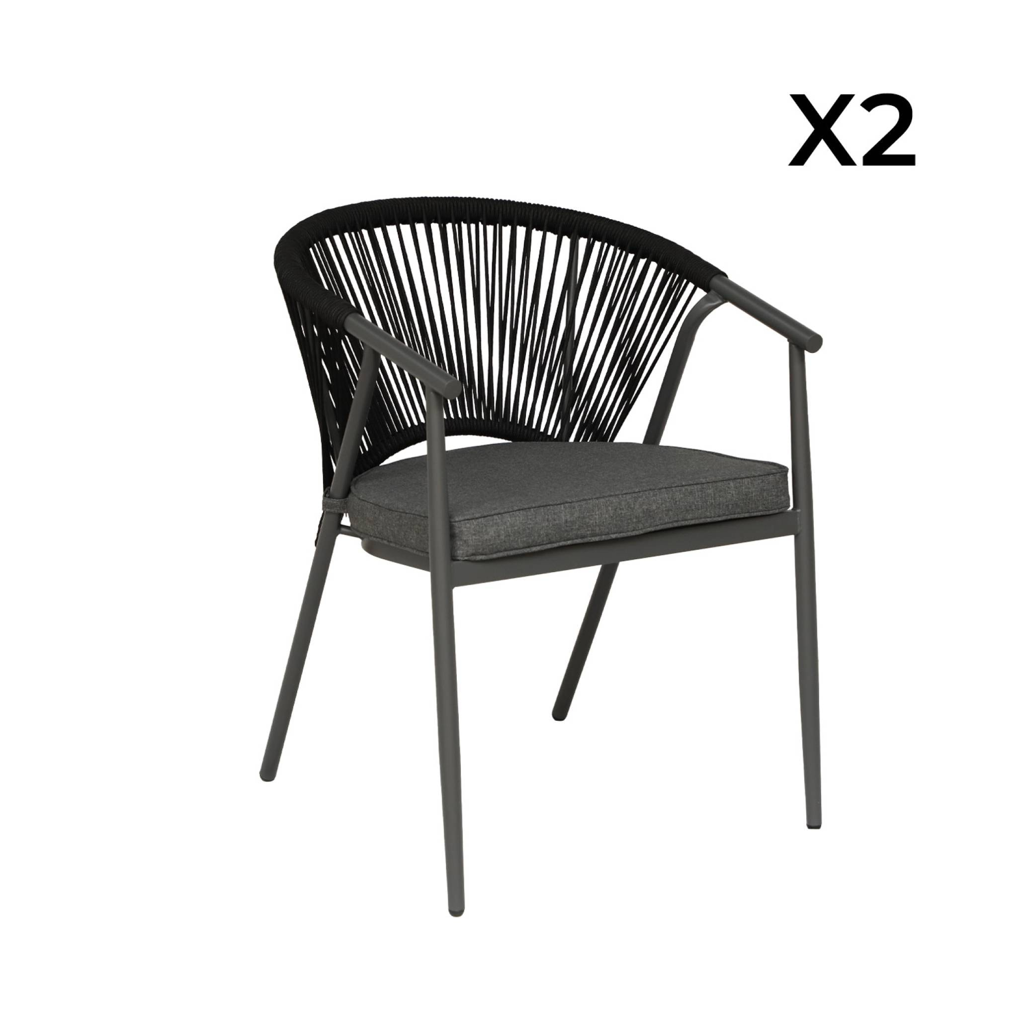 Fauteuil de jardin empilable acier et cordes (lot de 2) LIORA