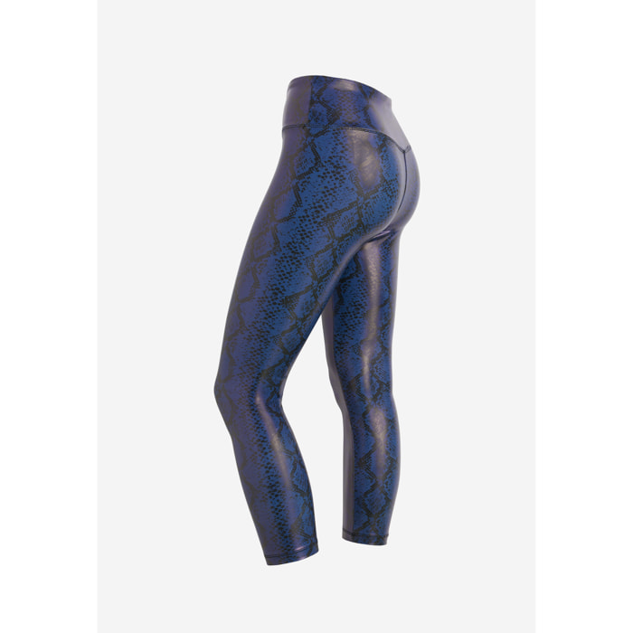 Leggings vita alta 7/8 in tessuto coated effetto snake