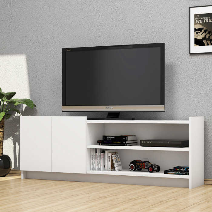 Mesa tv con compartimentos y cajones ,100% tablero de aglomerado rechapado en melamina, color blanco