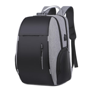 DAM Mochila porta Laptop 15,6''. Capa impermeable alta resistencia, adaptable a Trolley. Bloqueo de cremalleras. Toma USB externa. 30x17x46 Cm. Color: Gris