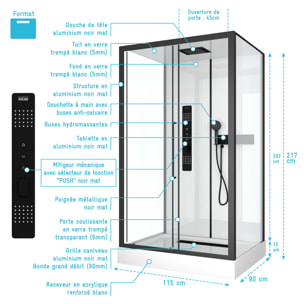 Cabine de douche RECTANGLE - 90x115x217 cm - FACTORY 2 RECTANGLE