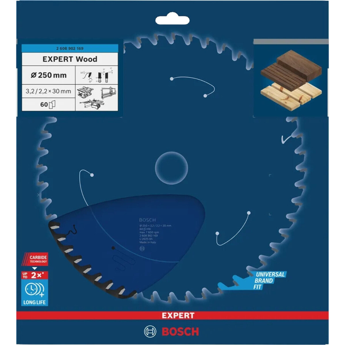Lame de scie circulaire filaire Ø250mm EXPERT Wood pour scies stationnaires - BOSCH - 2608902169