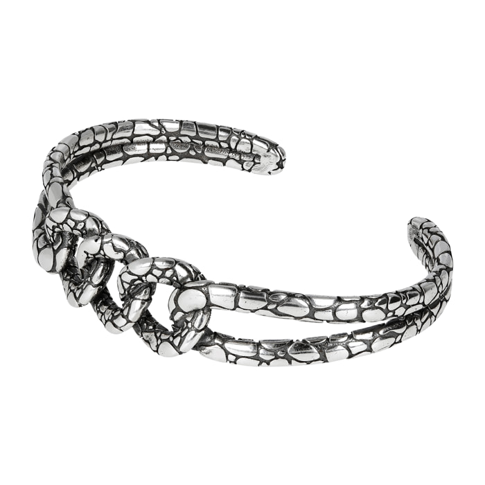 Bracciale Rigido Texture Serpente Placcato Rodio