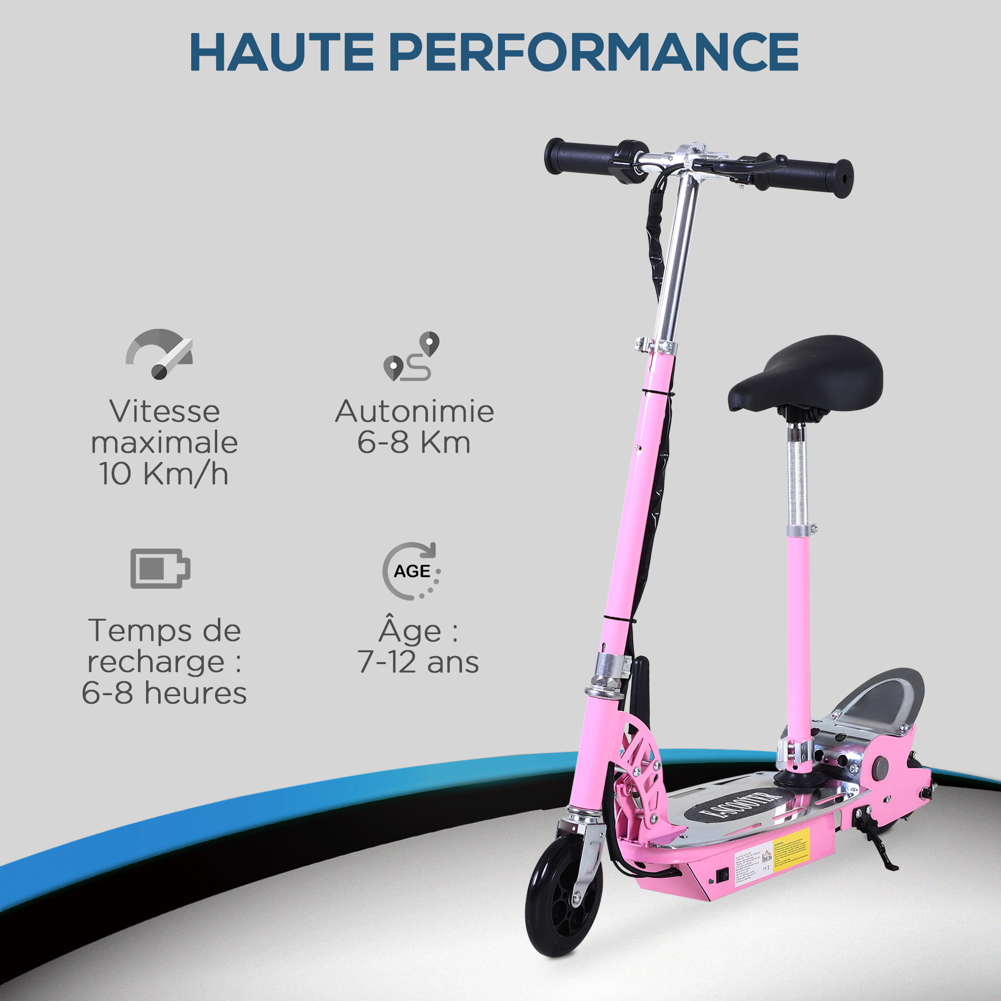 Trottinette électrique 120 W pliable pour enfant de 7 à 12 ans hauteur guidon et selle réglable 10 Km/h max. rose