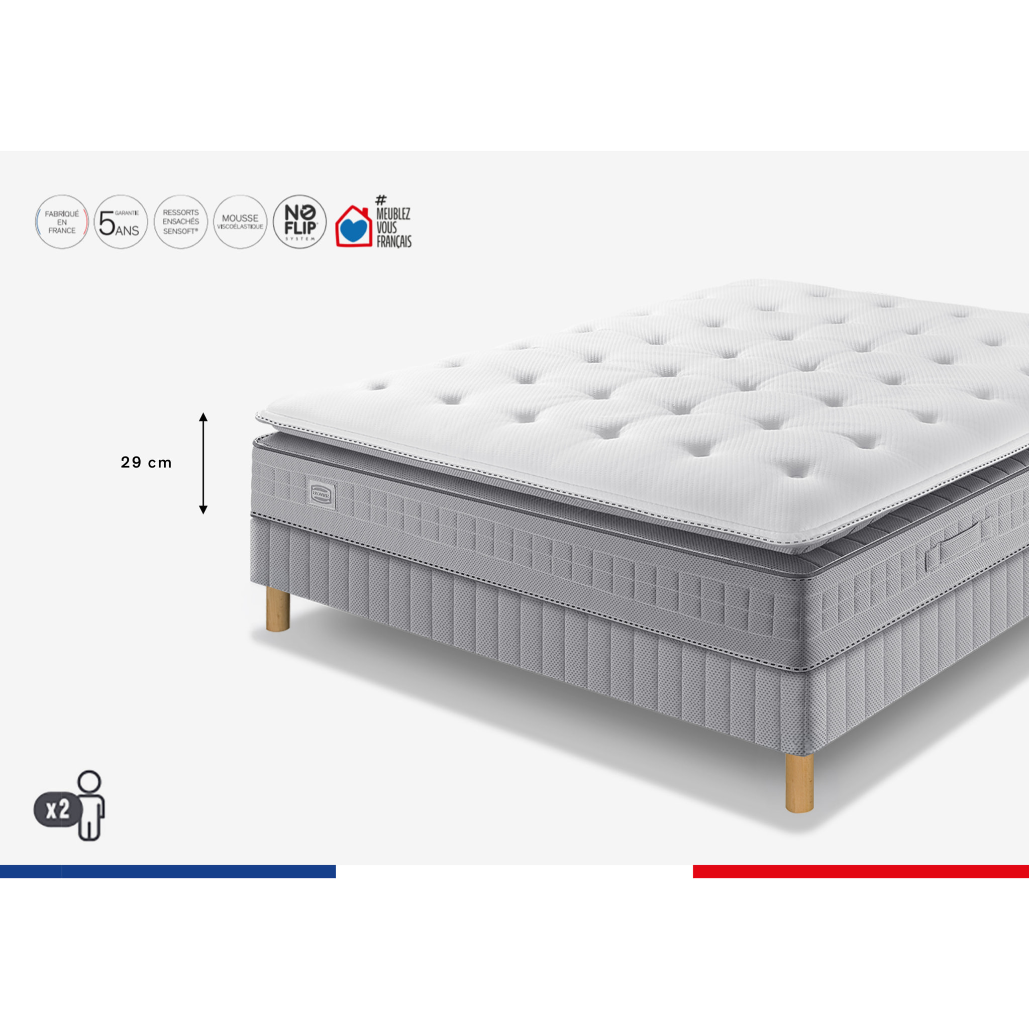 Ensemble EXTENSION matelas H29 Hybride, ferme, sommier