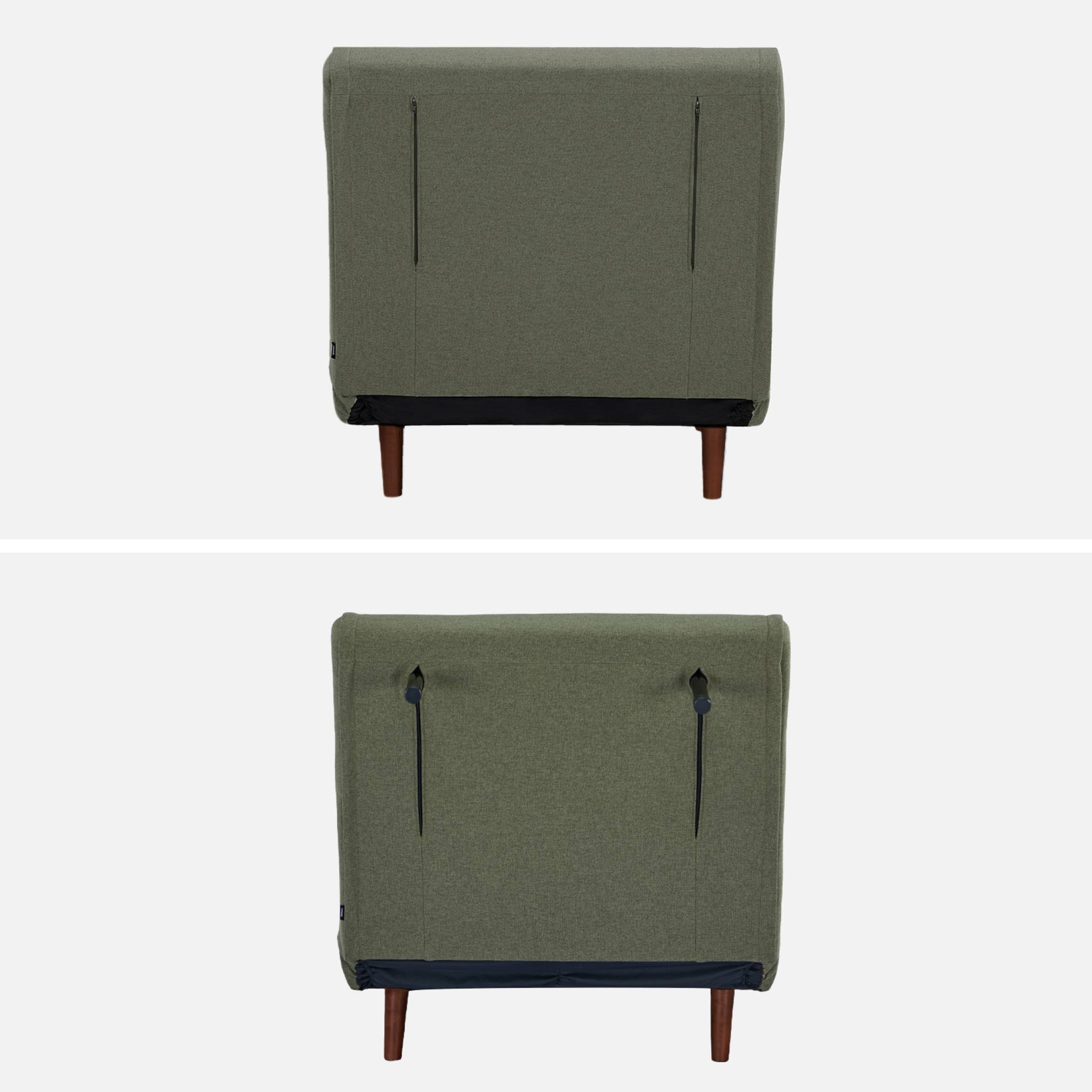 Chauffeuse convertible tissu piétement bois 1 place kaki Guest