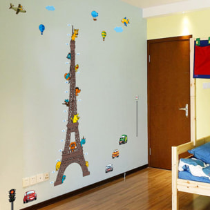 Stickers Muraux décoration adhésifs toise Tour Eiffel pour enfants avec animaux et avions