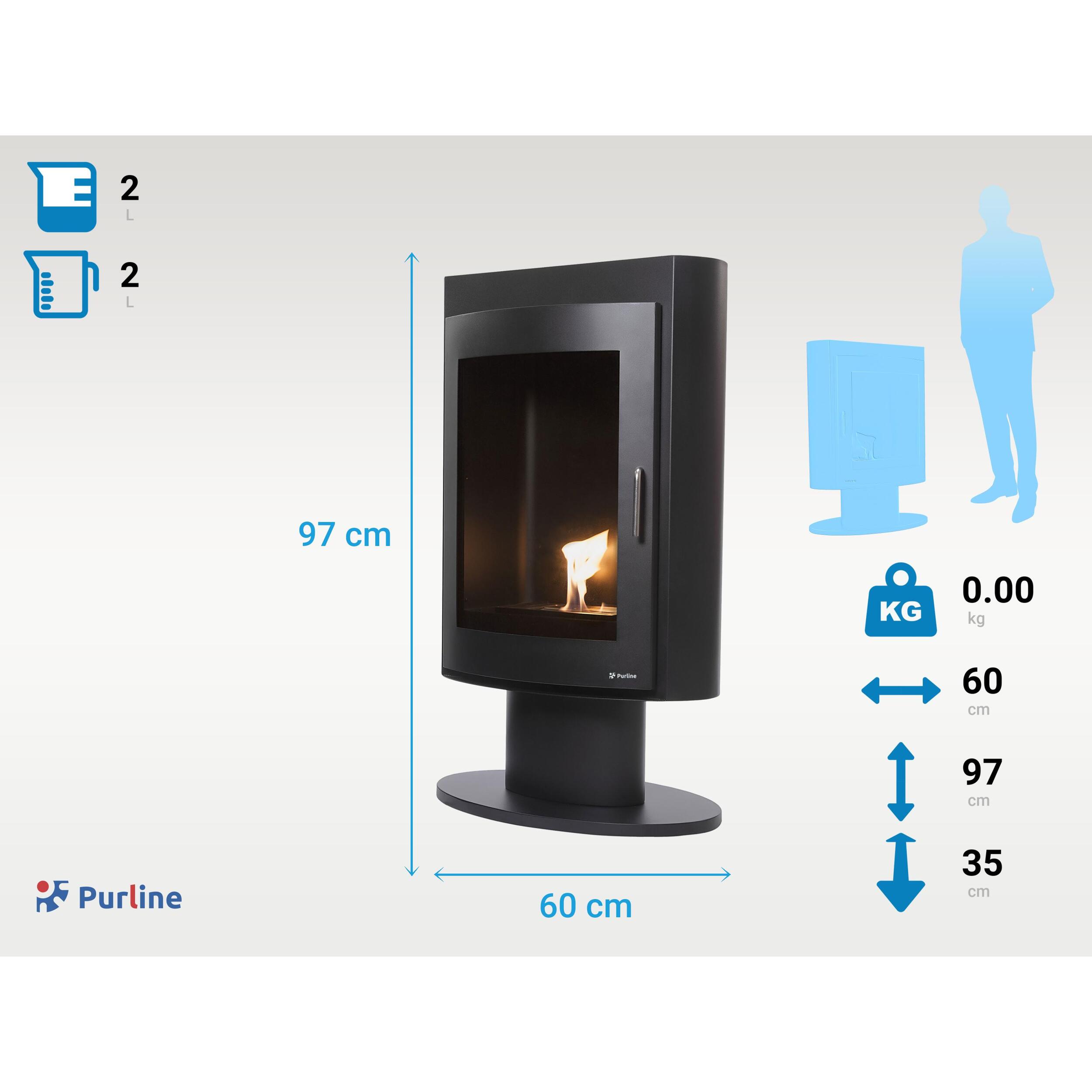 Estufa de etanol en acero negro con puerta de cristal templado SILENUS B FLAME PURLINE