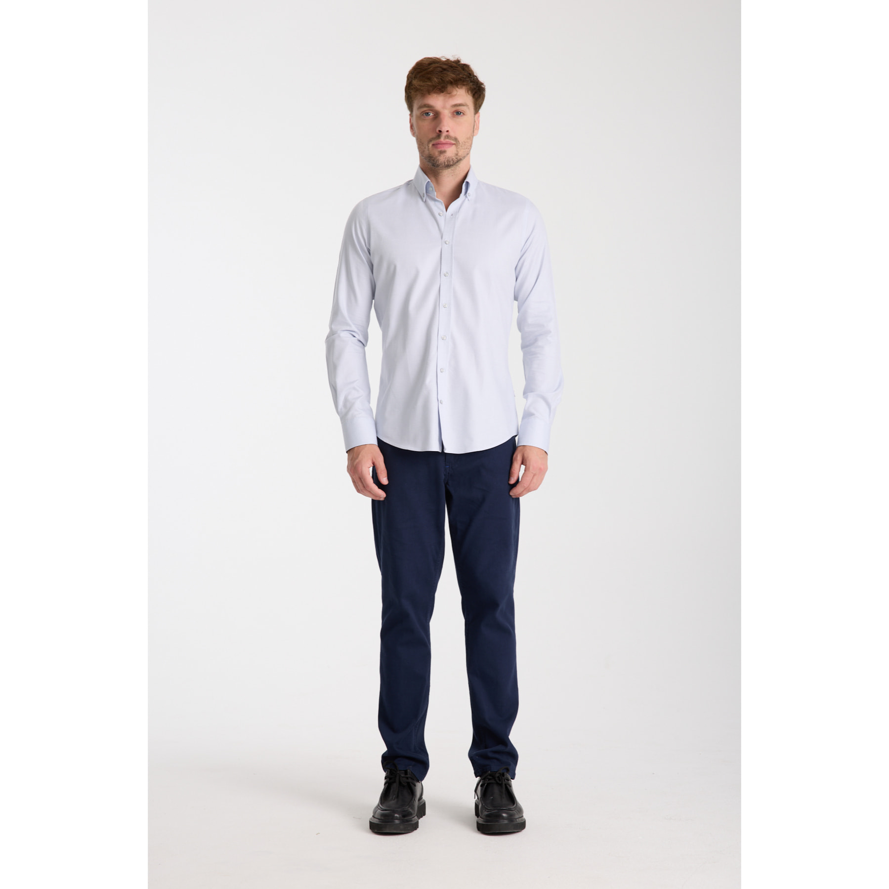 camicia uomo 1 bottone button down slim Jacquard Fantasia Bianco e Bianco