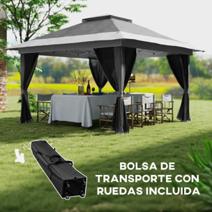 Carpa Plegable Gazebo 3,6x3,6 m Cenador Plegable con 4 Paredes Laterales de Malla Anti-UV Altura Ajustable Bolsa de Arena y Bolsa de Transporte para Camping Fiestas