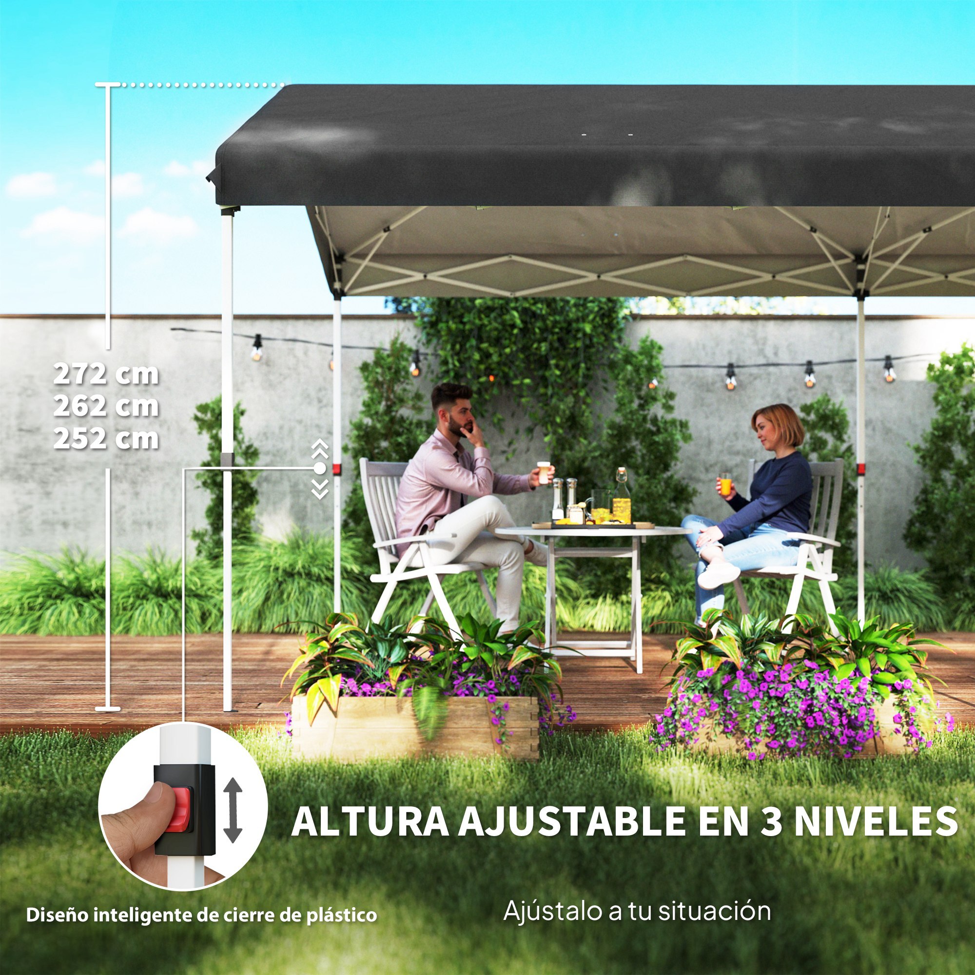 Carpa Plegable 6x3 m Cenador de Jardín con Altura Ajustable en 3 Niveles Protección UV50+ Impermeable y Bolsa de Transporte Gazebo para Exterior Fiestas Camping Gris Oscuro