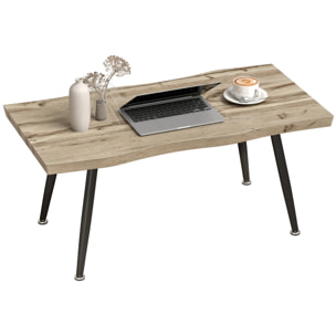 Mesa de Centro Curva, Mesa baja para Salón Moderno con Tablero Grueso de 4 cm, Patas de Acero, para Sala de Estar, Dormitorio, 100x50x45 cm, Roble