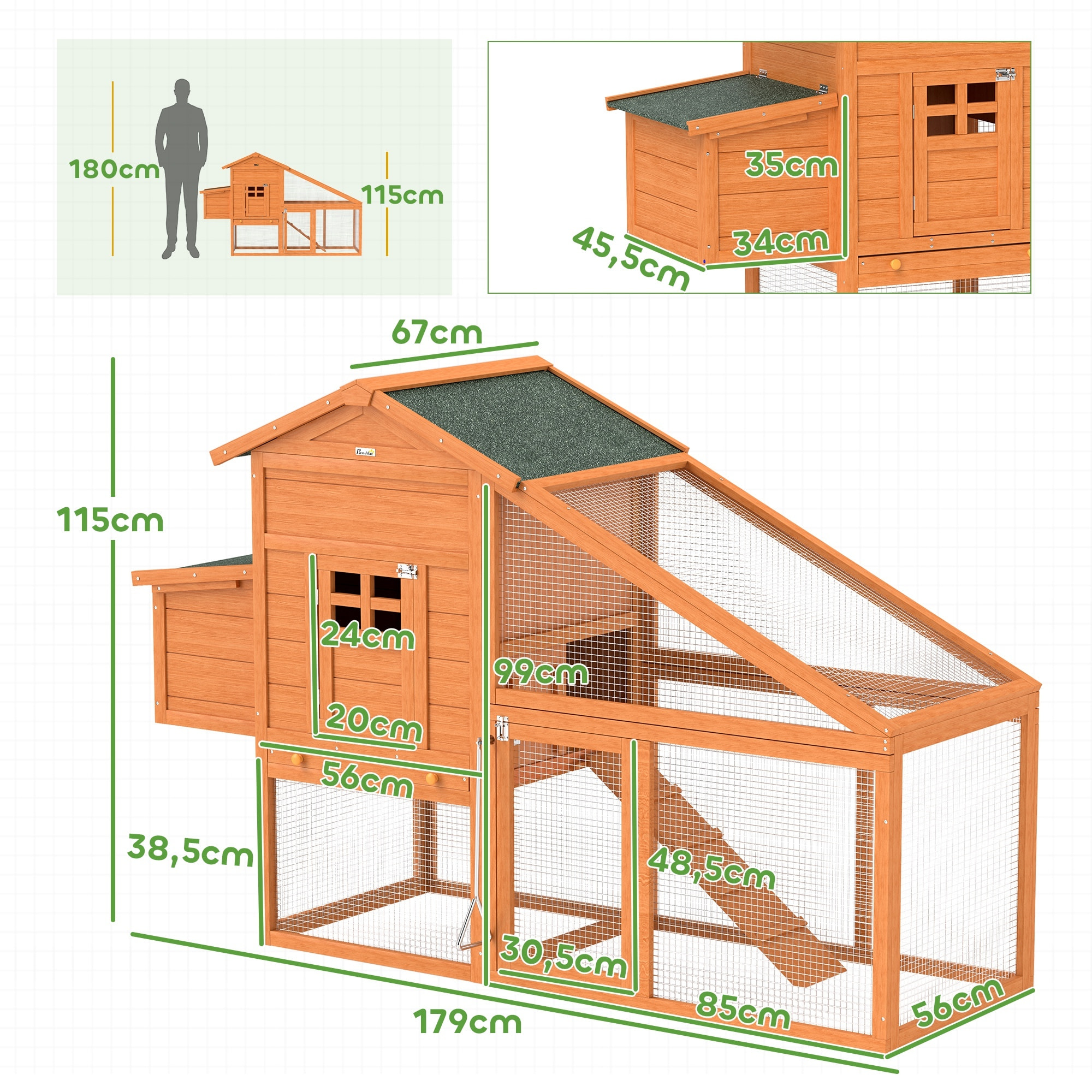 Poulailler cottage grand confort multi-équipement 179x67x115cm bois sapin pré-huilé