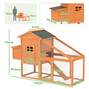 Poulailler cottage grand confort multi-équipement 179x67x115cm bois sapin pré-huilé