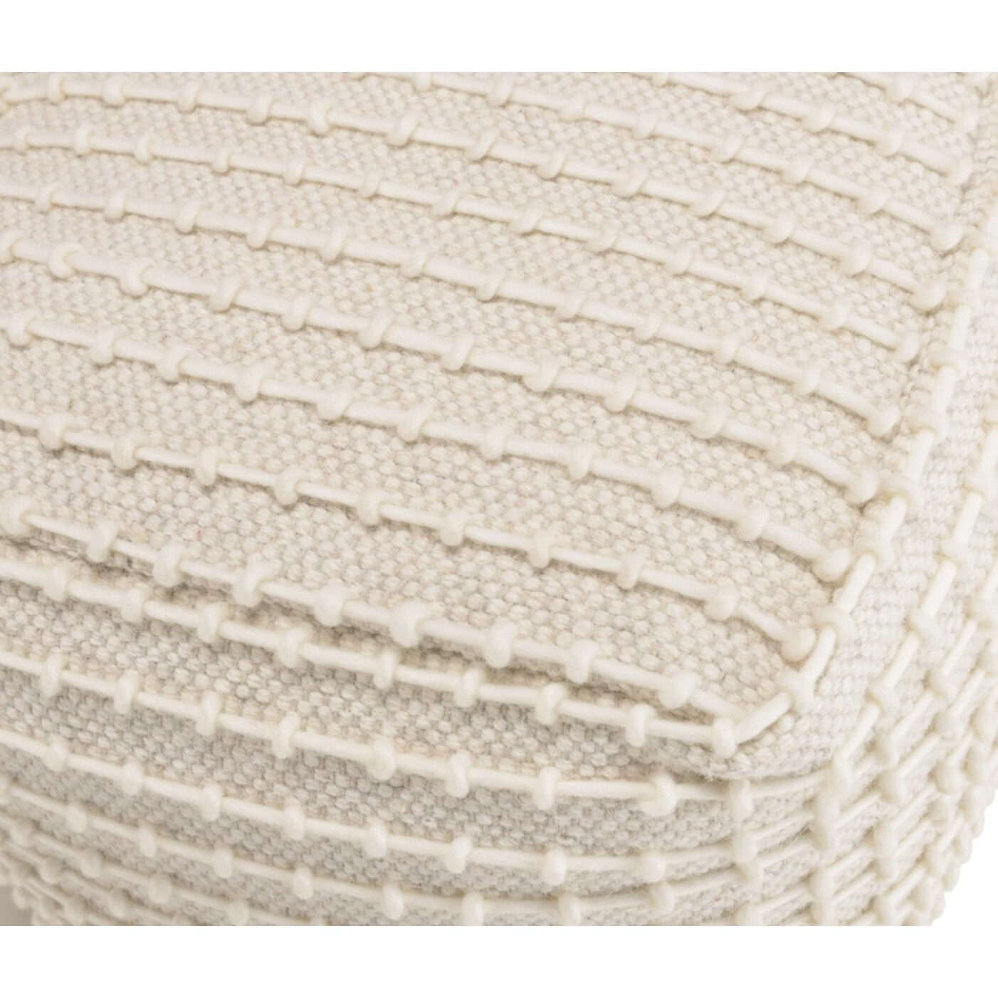SACHA - Pouf carré en laine texturée couleur ivoire