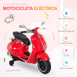 Moto Eléctrica con Faros Música 2 Ruedas Auxiliares Rojo