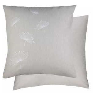 Taie d'oreiller pur coton lavé tissé teint brodé beige Brise d'ete naturel