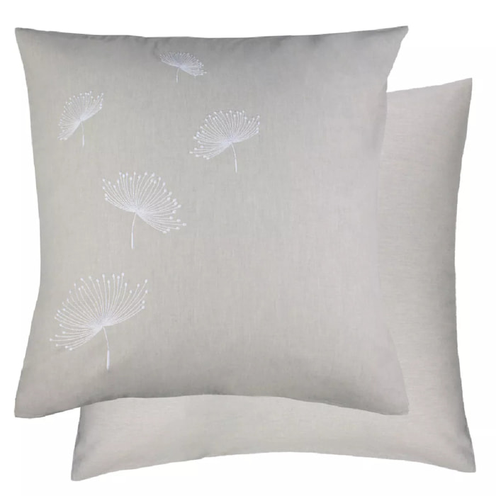 Taie d'oreiller pur coton lavé tissé teint brodé beige Brise d'ete naturel