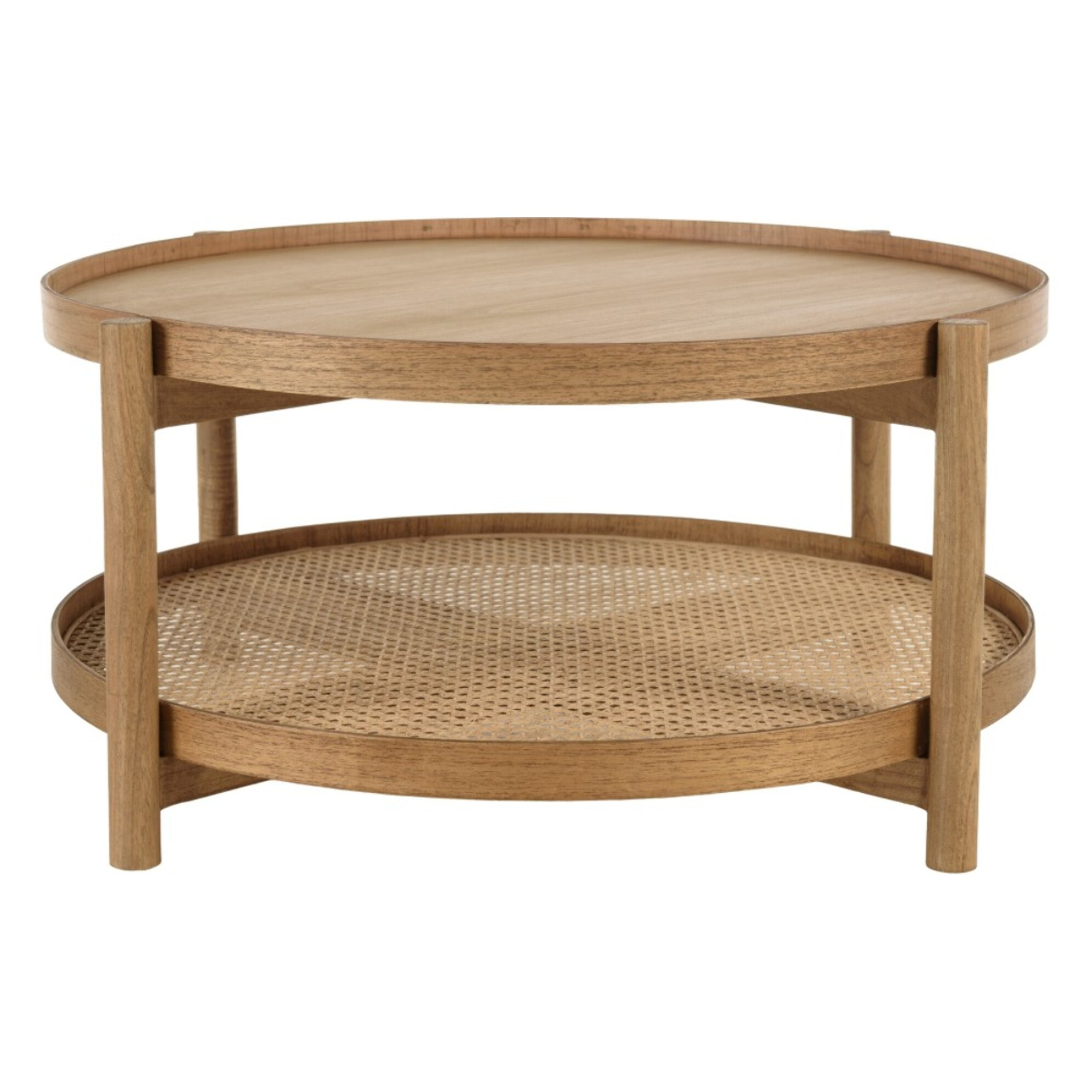 AMY - Table basse en bois de mindi 80.5m avec tablette en rotin naturel AMY