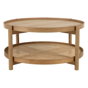 AMY - Table basse en bois de mindi 80.5m avec tablette en rotin naturel AMY