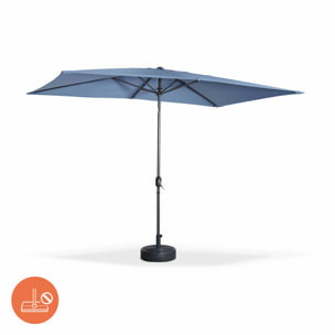 Parasol droit rectangulaire 2x3m - Touquet bleu grisé - mât central en aluminium orientable et manivelle d'ouverture