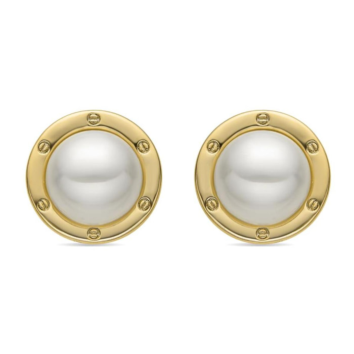 Pendientes con Perla Blanca acabado oro 18k