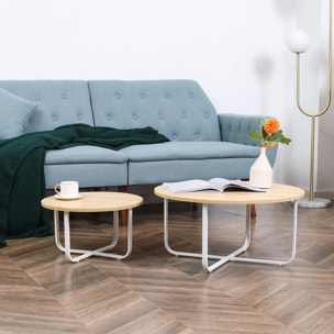 Juego de 2 Mesas de Centro Ø65x32 cm y Ø45x26 cm con Encimera de Madera Natural