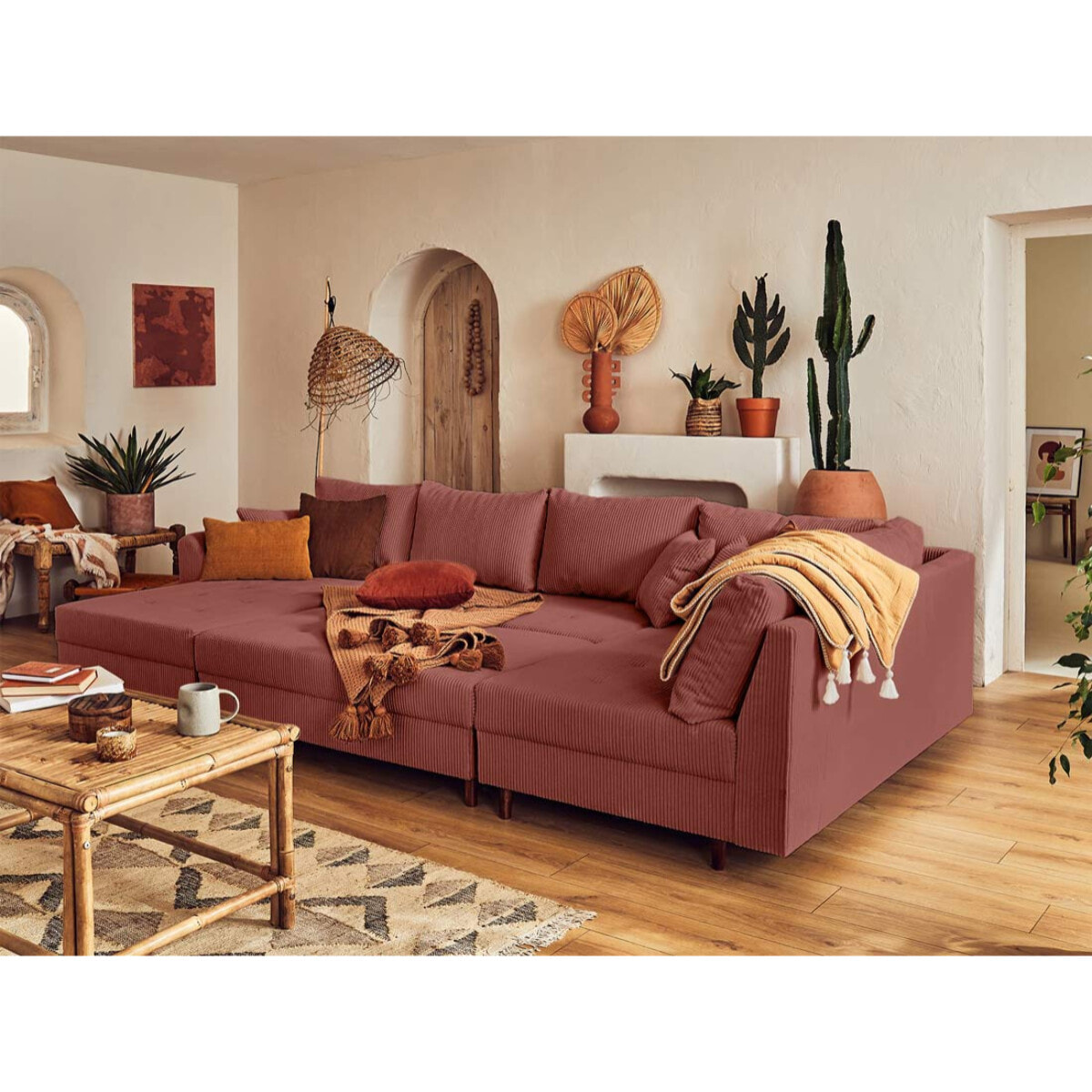 Rune - pouf modulable - en velours côtelé - Terracotta