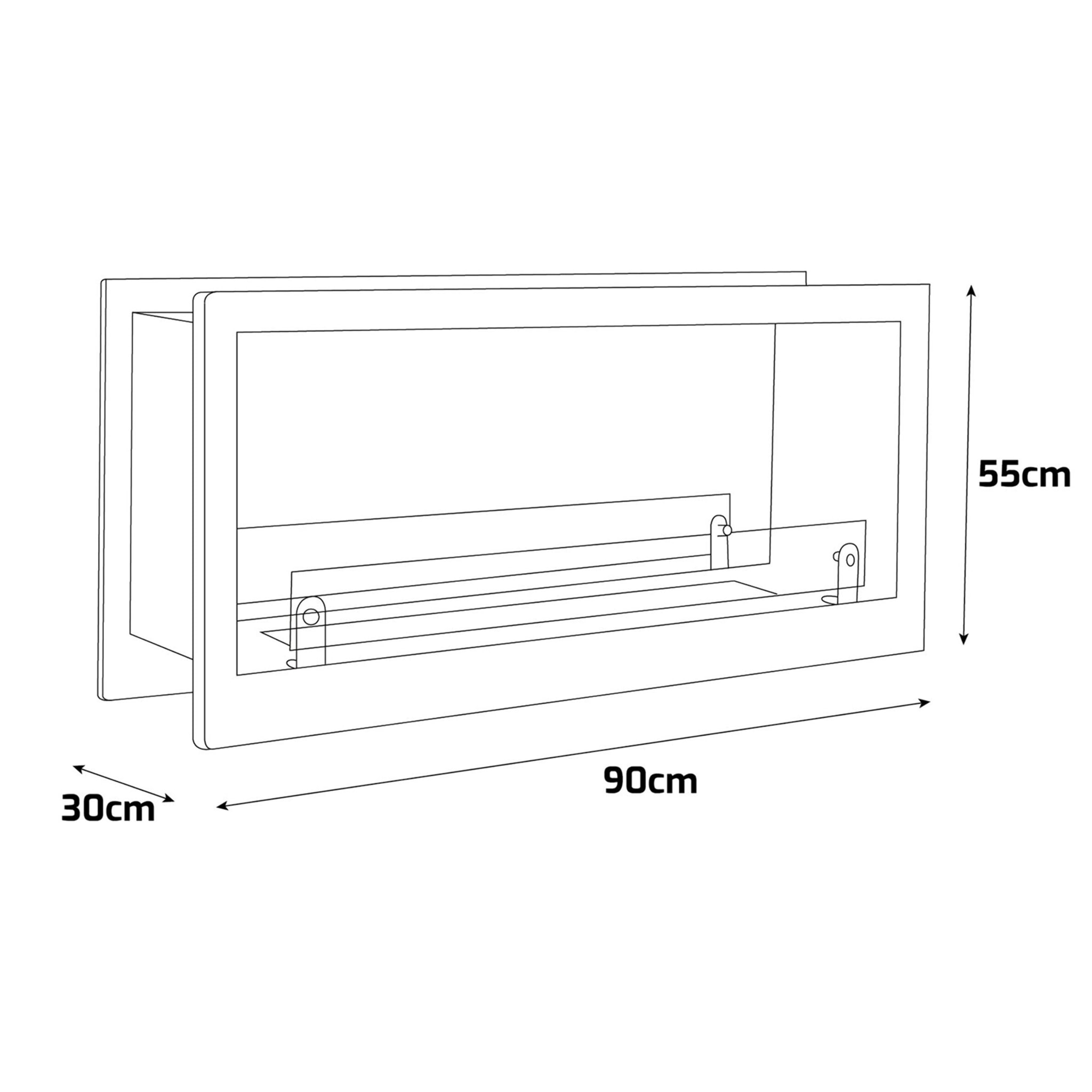Massenzio - Camino a Bioetanolo da Incasso Bifacciale 90x55x30 cm con Bruciatore 2,3 Litri Nero