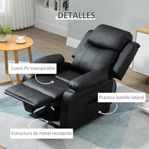 Sillón Relax Levanta Personas Auto-Ayuda con Control Remoto Reclinación Eléctrica 160° Reposapiés Respaldo Tapizado en PU y Bolsillos Laterales 76x90x105 cm Negro