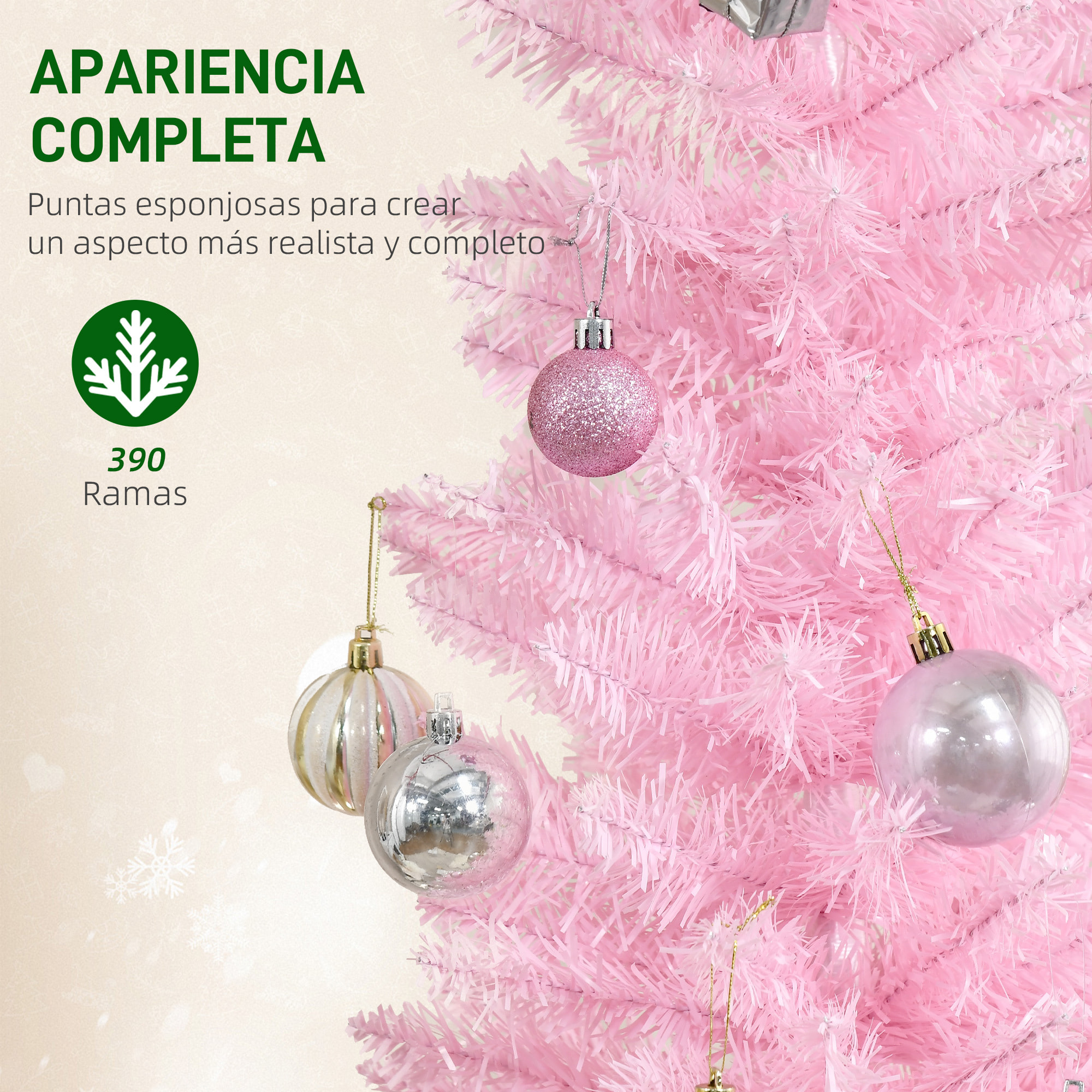 Árbol de Navidad 180 cm Árbol de Navidad Artificial Grande con 390 Puntas de Rama Decoración Navideña para Interiores Fácil de Montar Rosa