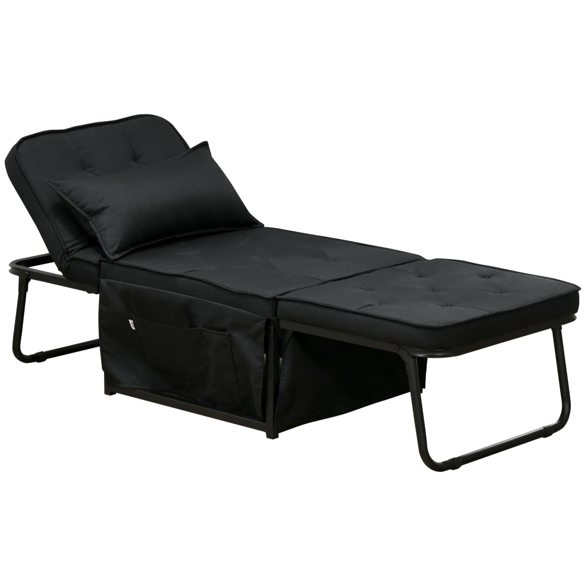 Fauteuil chaise longue lit pouf 4 en 1 dossier inclinable 5 niveaux repose-pied rabattable châssis acier noir tissu noir