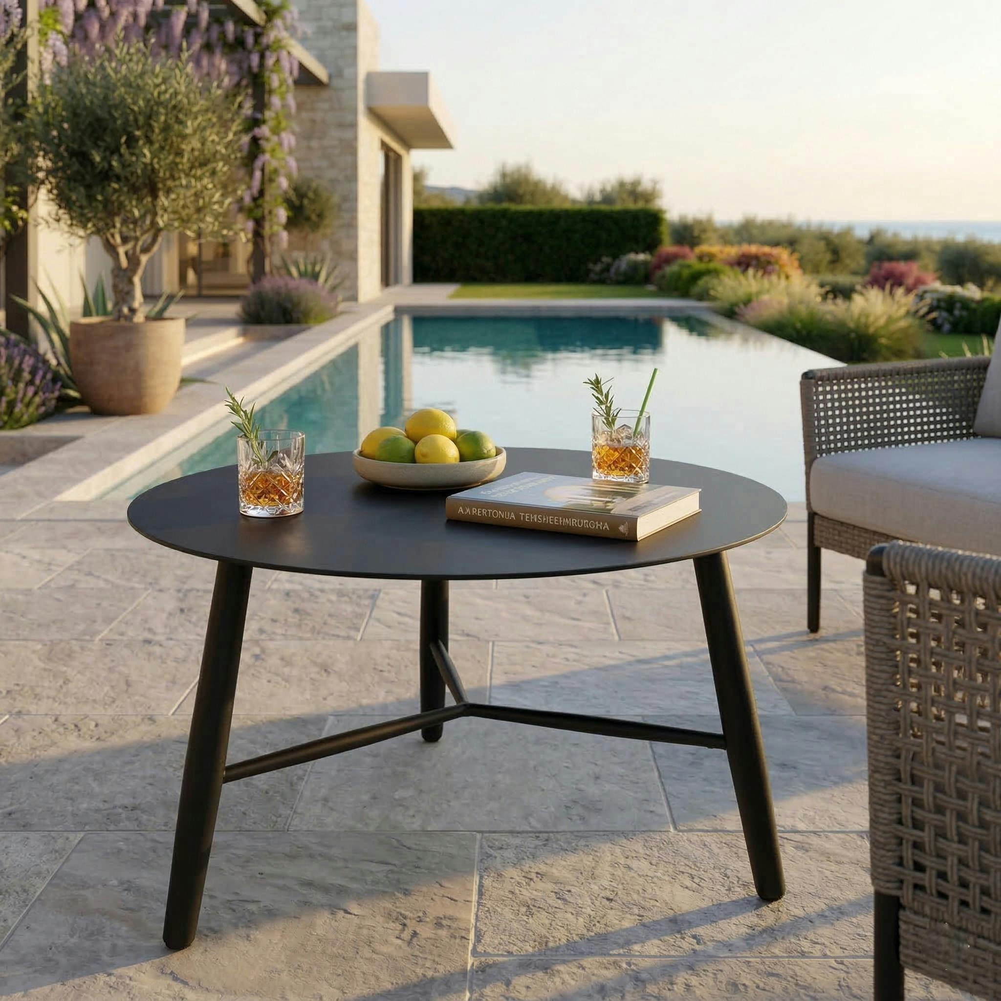 Table basse de jardin en aluminium noir Ø 75 cm STOCKHOLM