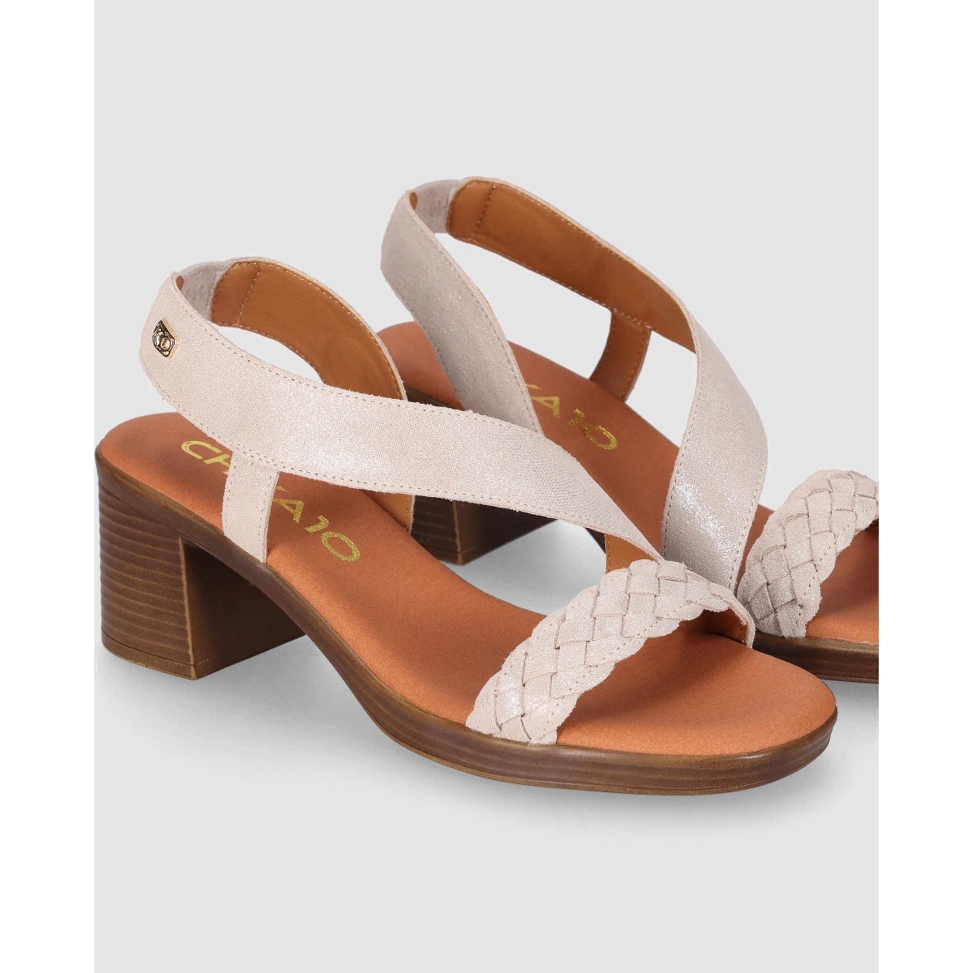 Sandalias de Serraje - Platino - Tacón: 6 cm