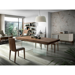 Mesa de nogal y cristal 200x100x75cm