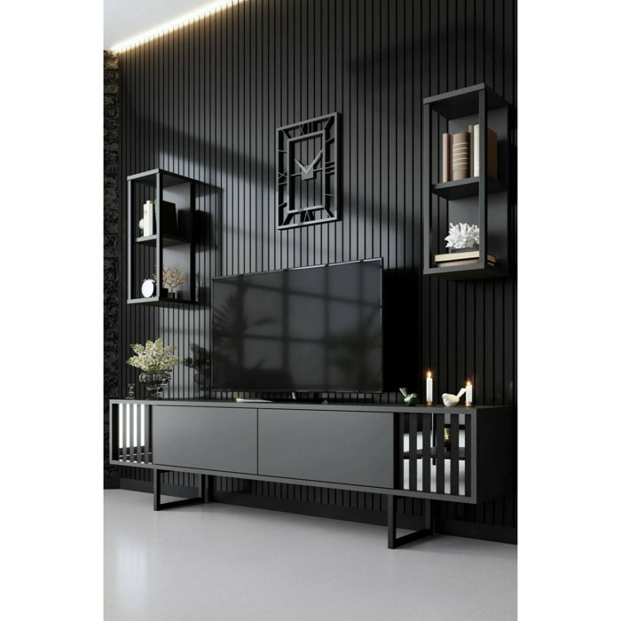 Mobile porta TV Iva, Credenza da soggiorno, Armadio basso per TV, Base parete attrezzata, 180x30h48 cm, Antracite e Nero