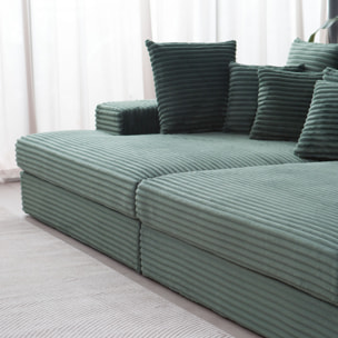 KENDARI Canapé 4 places assise profonde en velours côtelé vert