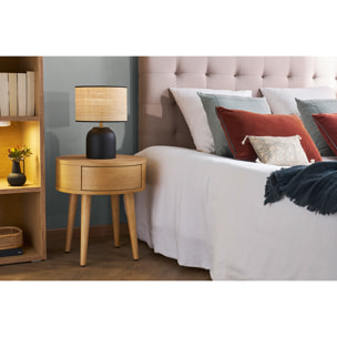 Table de chevet ronde en bois clair avec tiroir JUDITH