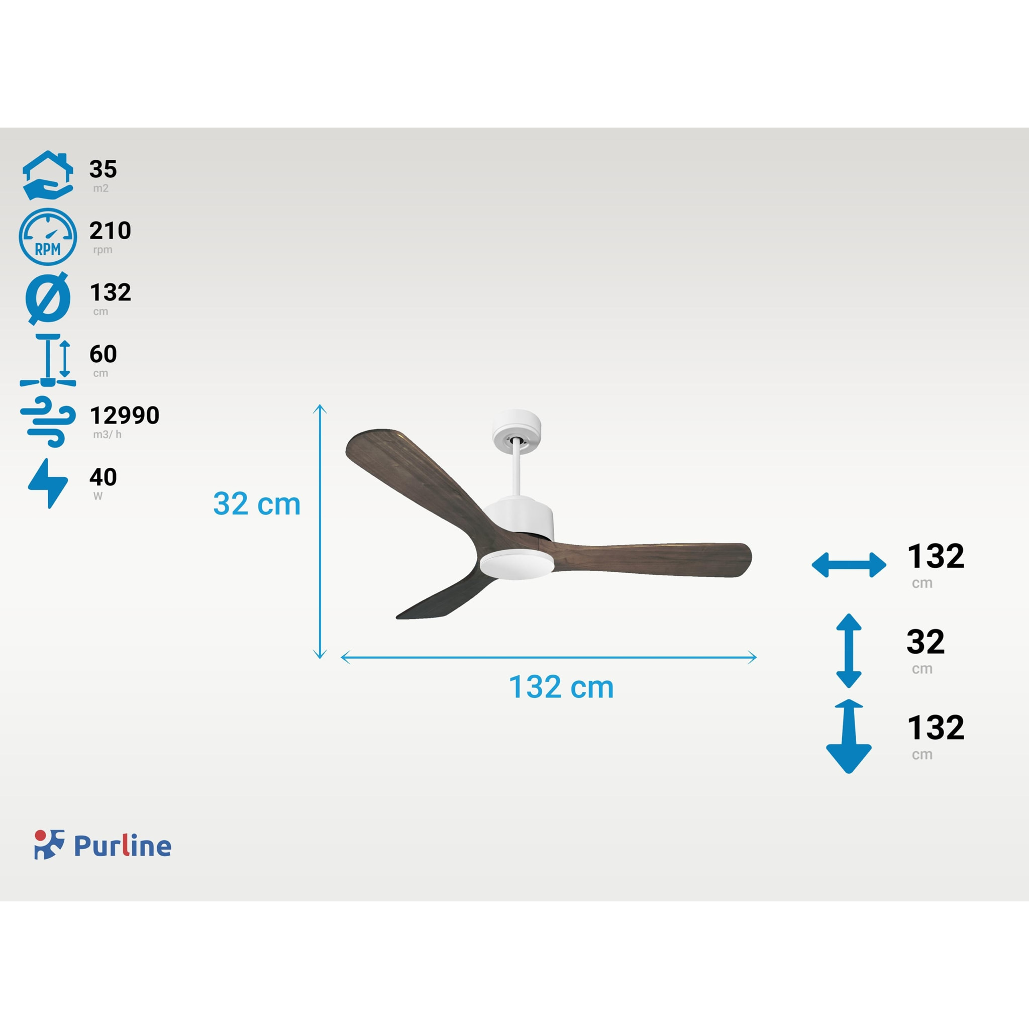 Ventilateur de plafond ø132 cm avec Wifi Réversible Hypersilence 40   W Blanc