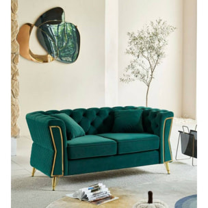 Divano fisso 2 posti Casio, Sofà dritto, Divanetto per salotto, Poltrona matrimoniale, 162x83 h76 cm, Verde e Oro