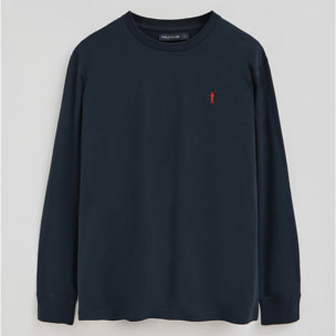 Pack hombre de tres camisetas en negro, azul marino y blanco con manga larga y bordado Rigby Go