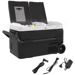 Nevera Compresor Port¨¢til 40L con Doble Zona Refrigerador de Coche -20¡æ-20¡æ 12 / 24V DC y 100-240V AC Nevera El¨¦ctrica con Luz LED y Asa Telesc¨®pica para Caravanas Viajes 80x47,5x46,6 cm Negro