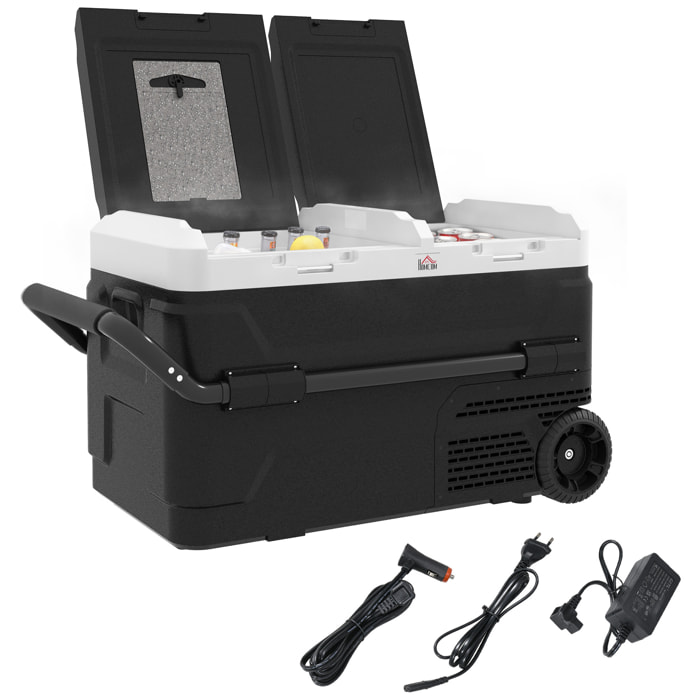 Nevera Compresor Port¨¢til 40L con Doble Zona Refrigerador de Coche -20¡æ-20¡æ 12 / 24V DC y 100-240V AC Nevera El¨¦ctrica con Luz LED y Asa Telesc¨®pica para Caravanas Viajes 80x47,5x46,6 cm Negro
