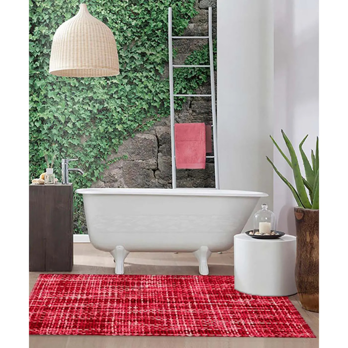 Tappeto bagno CRAZY ROSSO in microfibra misto cotone, morbido antiscivolo lavabile in lavatrice, tappetino lavabo sanitari bagno