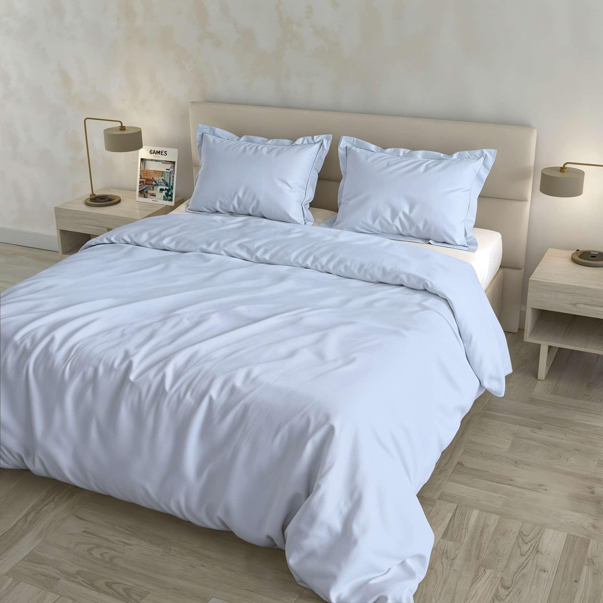 PARURE COPRIPIUMINO RASO CLOE, 100% Raso di Cotone, Made in Italy - AZZURRO